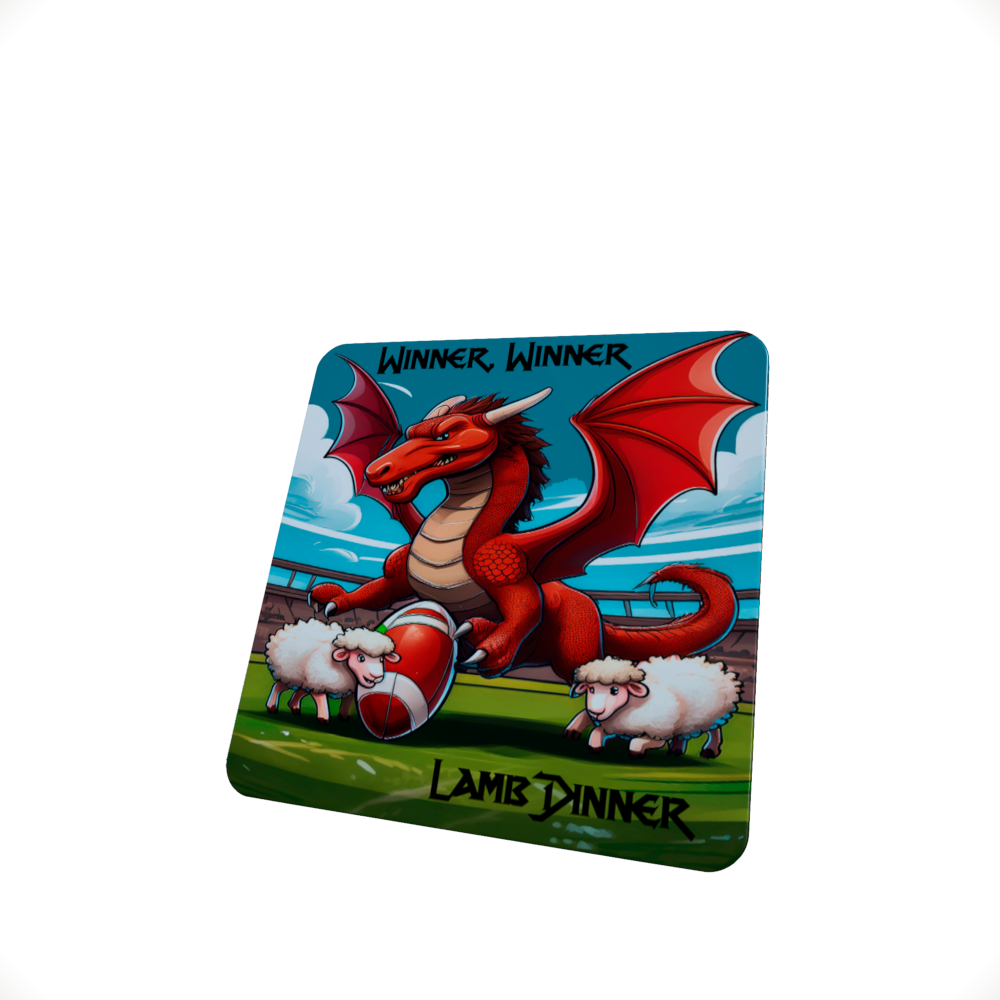 Winner Winner Lamb Dinner... Dragon and Sheep hardboard coaster